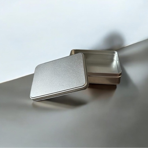 Small Rectangle Silver Tin Storage Container With Removable Lid 5.5”x 5”x 1.5” - Picture 1 of 8